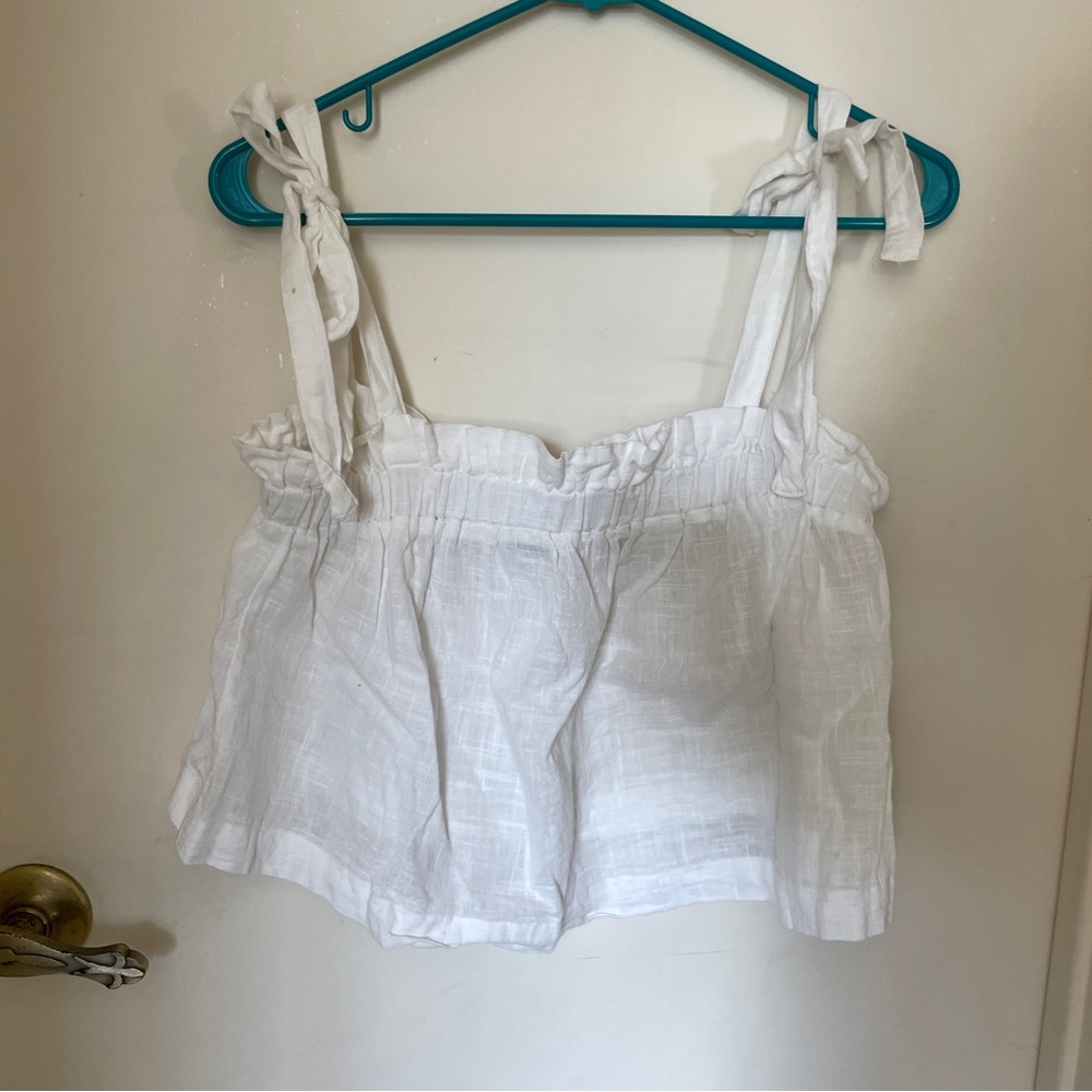 Cotton on white flowy linen gauze crop top summer